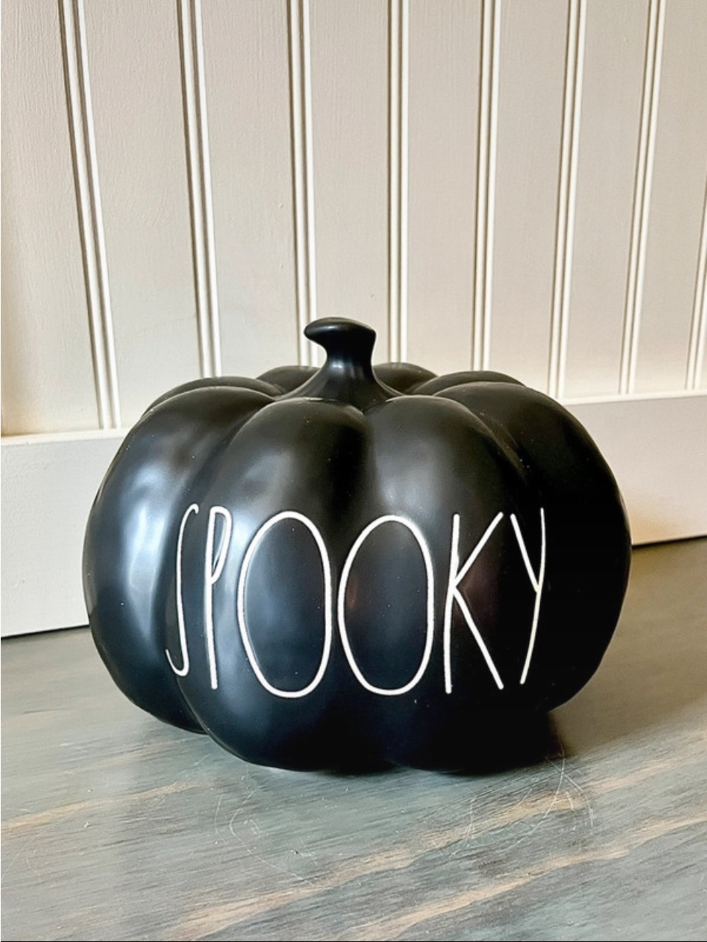 Rae Dunn Black Pumpkin with White "SPOOKY" Lettering